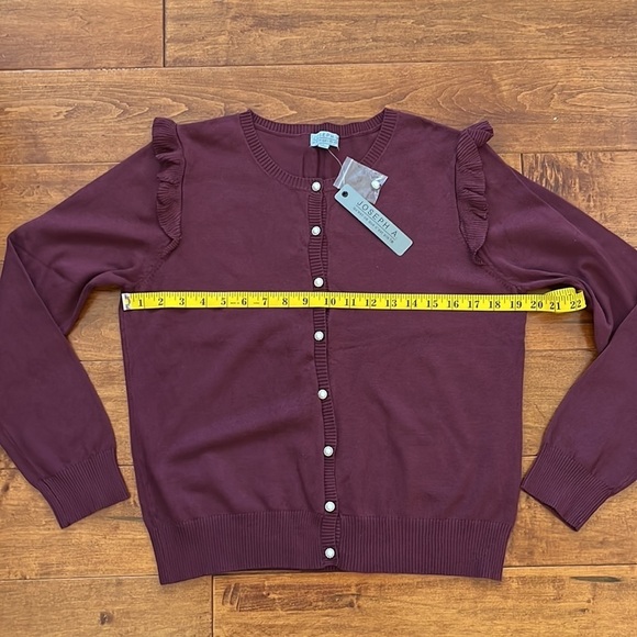 NWT Joseph A Pearl Buttons  Ruffle Detail Cardigan 
burgundy Size L - Picture 6 of 14